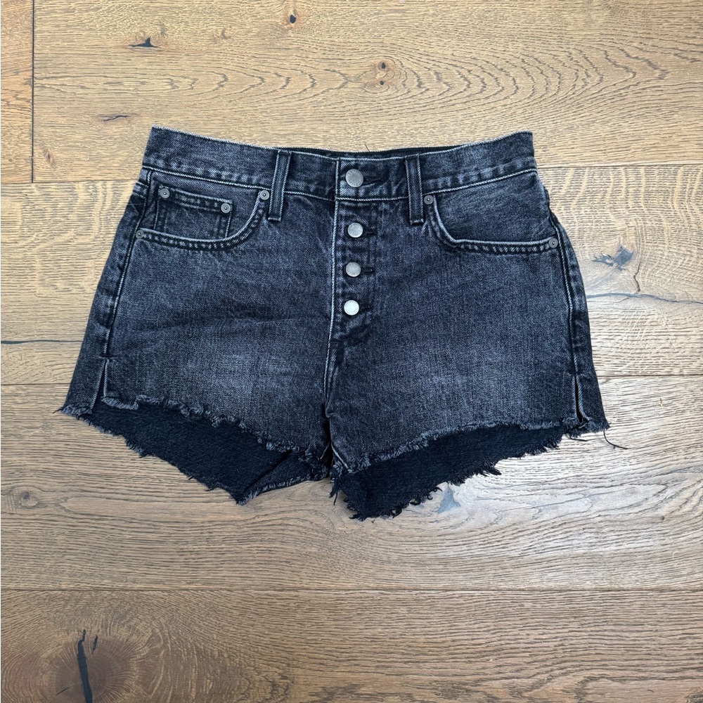 Denim Forum The Yoko Exposed Button Short, Black Eyeliner, Size 25